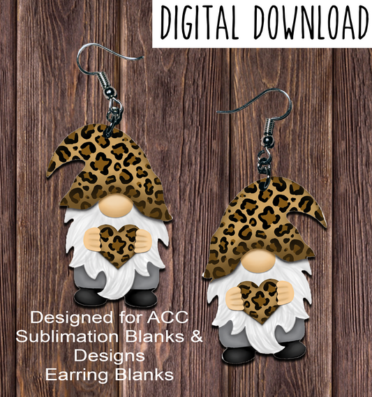 Leopard Hat Heart Gnome Earring Sublimation Design, Hand drawn Gnome Sublimation earring design, digital download, JPG, PNG