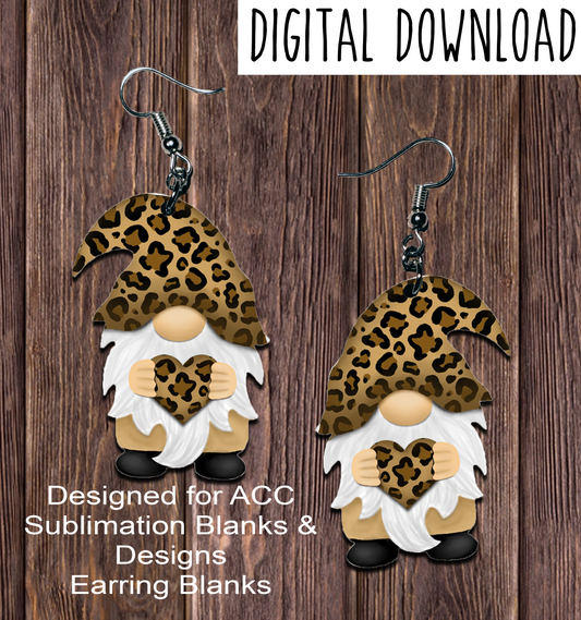 Leopard Hat Heart Naked Gnome Earring Sublimation Design, Hand drawn Gnome Sublimation earring design, digital download, JPG, PNG