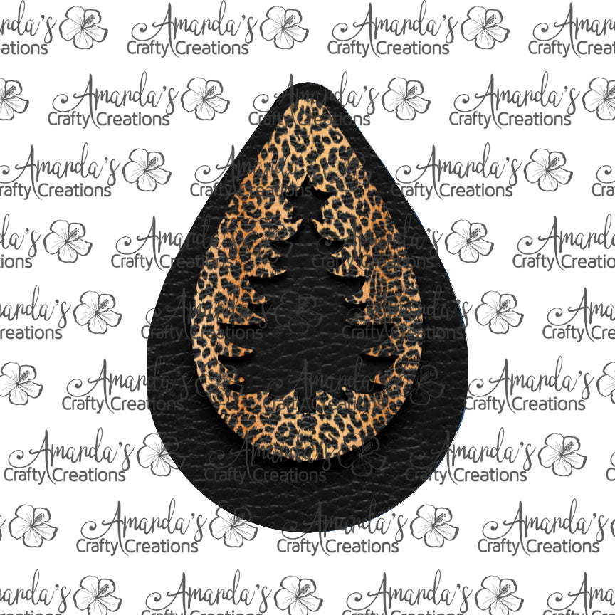 Leopard Black Tree Cut Out Teardrop Earring Sublimation Design, Hand drawn Teardrop Sublimation earring design, digital download, JPG, PNG