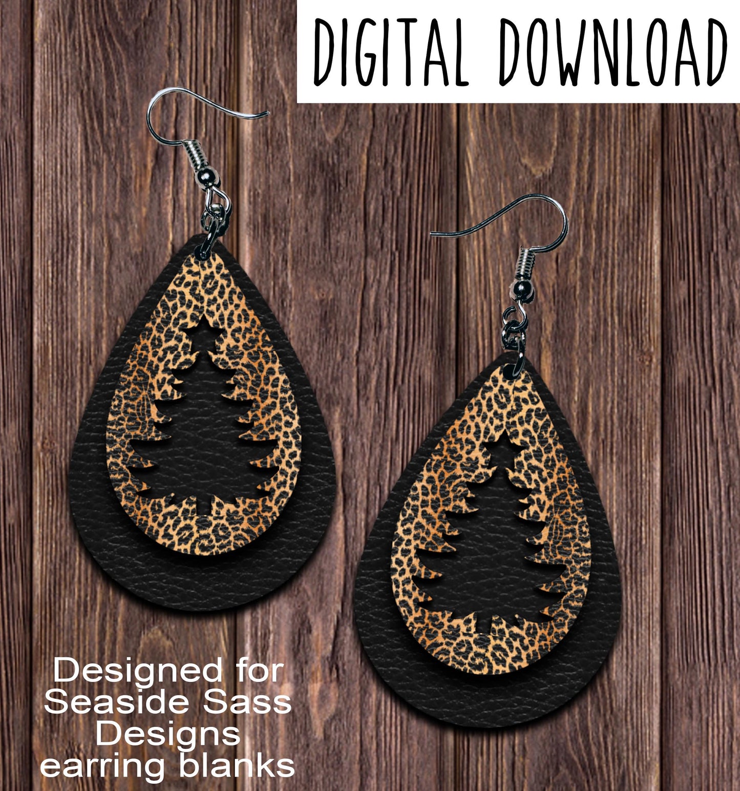 Leopard Black Tree Cut Out Teardrop Earring Sublimation Design, Hand drawn Teardrop Sublimation earring design, digital download, JPG, PNG