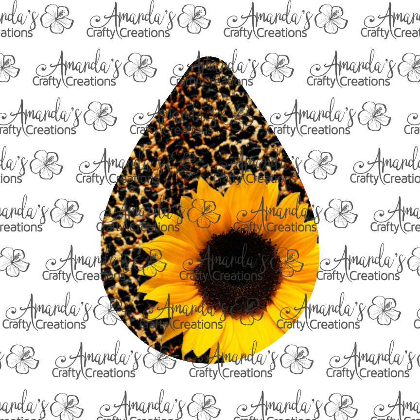 Leopard Sunflower Teardrop Earring Sublimation Design, Hand drawn Teardrop Sublimation earring design, digital download, JPG, PNG