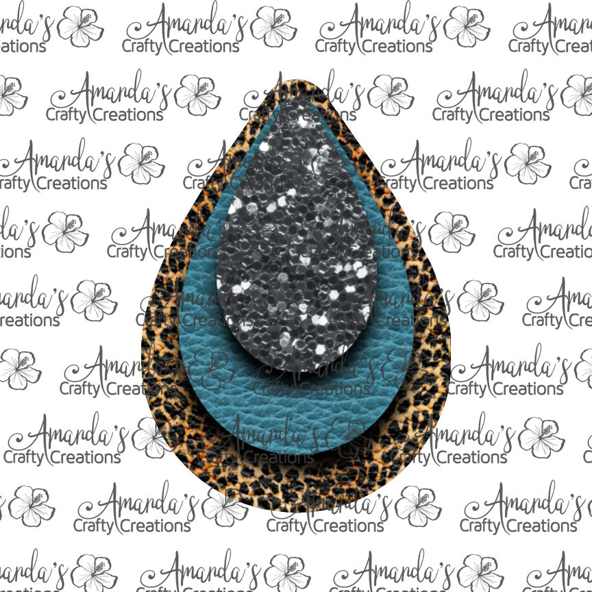 Leopard Turquoise Glitter Teardrop Earring Sublimation Design, Hand drawn Teardrop Sublimation earring design, digital download, JPG, PNG