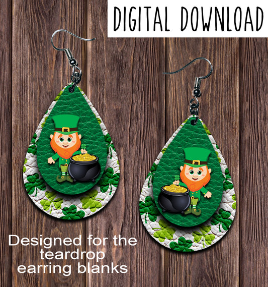 Leprechaun Shamrock Teardrop Earring Sublimation Design, Hand drawn Teardrop Sublimation earring design, digital download, JPG, PNG