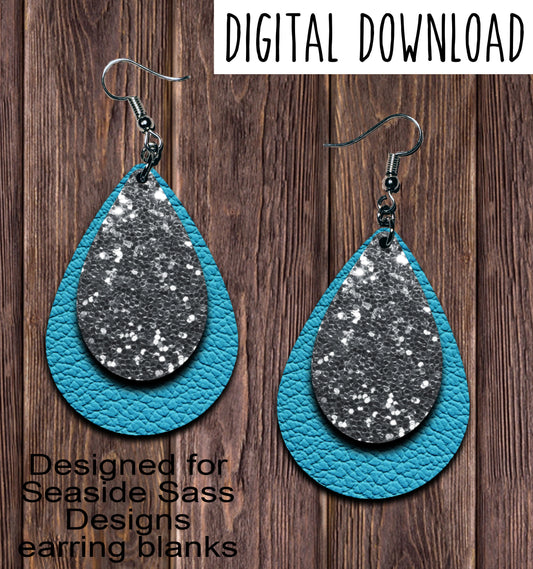 Light Blue Chunky Glitter Teardrop Earring Sublimation Design, Hand drawn Teardrop Sublimation earring design, digital download, JPG, PNG