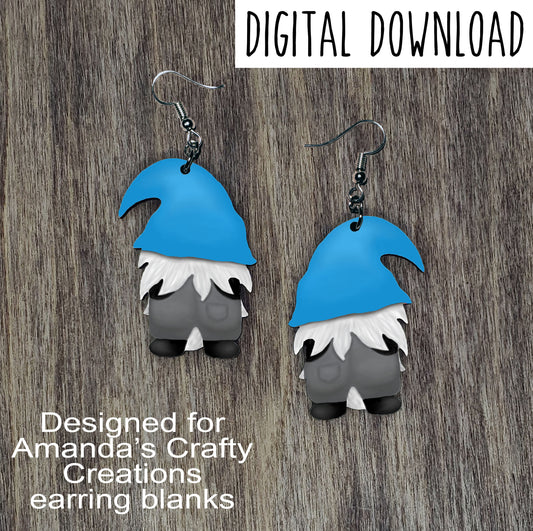 Light Blue Hat Gnome Back Sublimation Design, Hand drawn Gnome Sublimation earring design, digital download, JPG, PNG