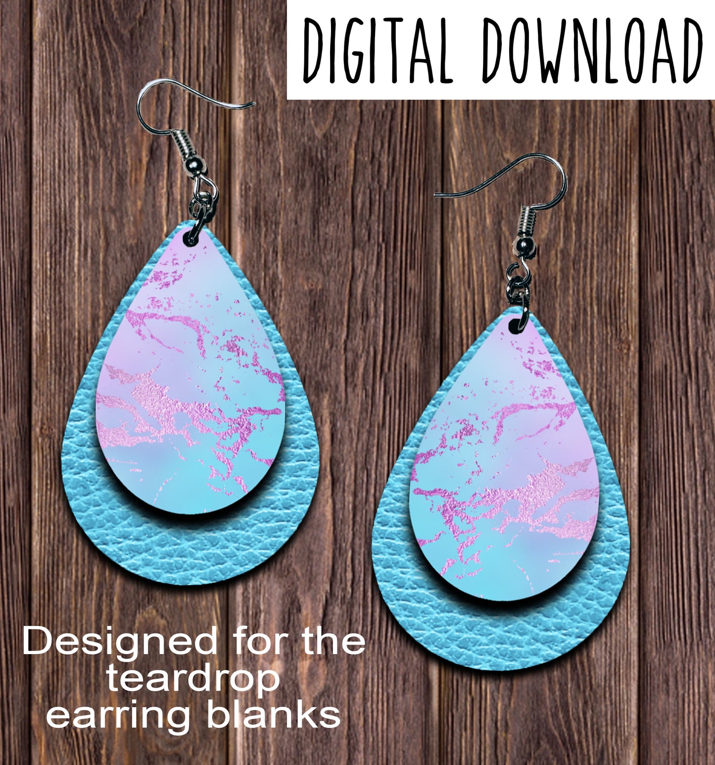 Light Blue Purple Foil Teardrop Earring Sublimation Design, Hand drawn Teardrop Sublimation earring design, digital download, JPG, PNG