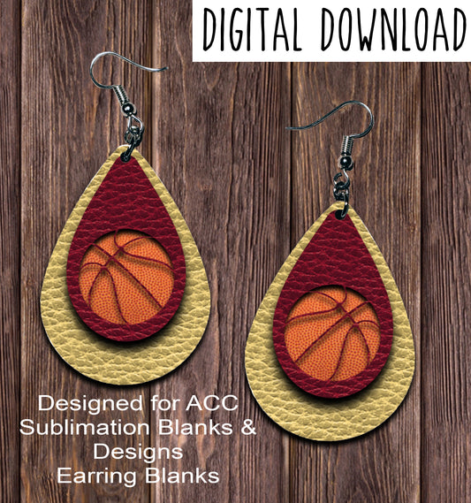 Light Gold Cardinal Basketball Cut Out Teardrop Earring Sublimation Design, Hand drawn Teardrop Sublimation earring design, digital download, JPG, PNG