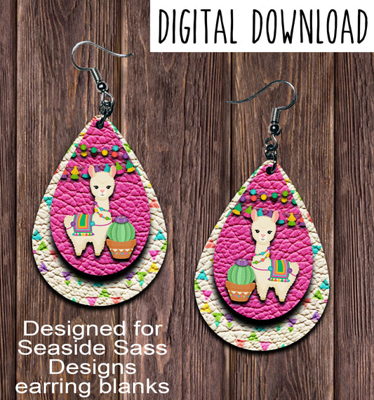 Light Llama Pink Teardrop Earring Sublimation Design, Hand drawn Teardrop Sublimation earring design, digital download, JPG, PNG