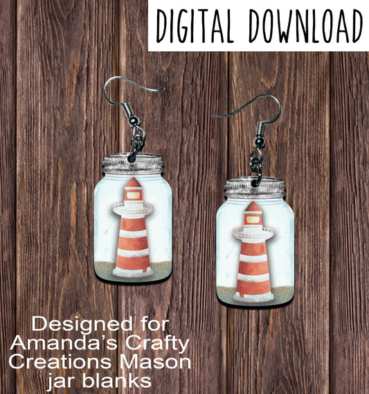 Lighthouse Mason Jar Earring Sublimation Design, Hand drawn Mason Jar Sublimation earring design, digital download, JPG, PNG