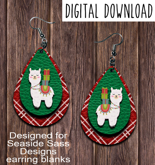 Llama Presents Teardrop Earring Sublimation Design, Hand drawn Teardrop Sublimation earring design, digital download, JPG, PNG