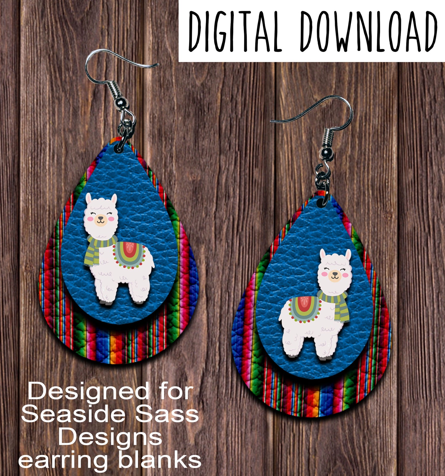 Llama Serape Winter Teardrop Earring Sublimation Design, Hand drawn Teardrop Sublimation earring design, digital download, JPG, PNG