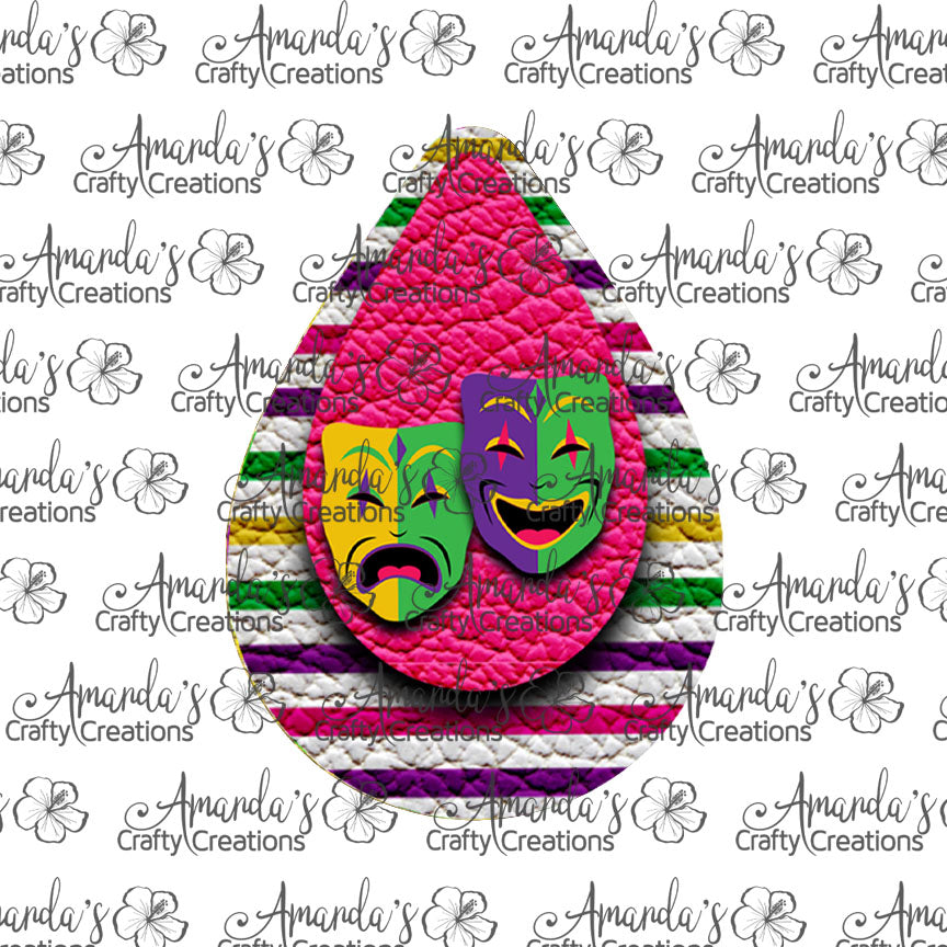 Mardi Gras Drama Masks Teardrop Earring Sublimation Design, Hand drawn Teardrop Sublimation earring design, digital download, JPG, PNG