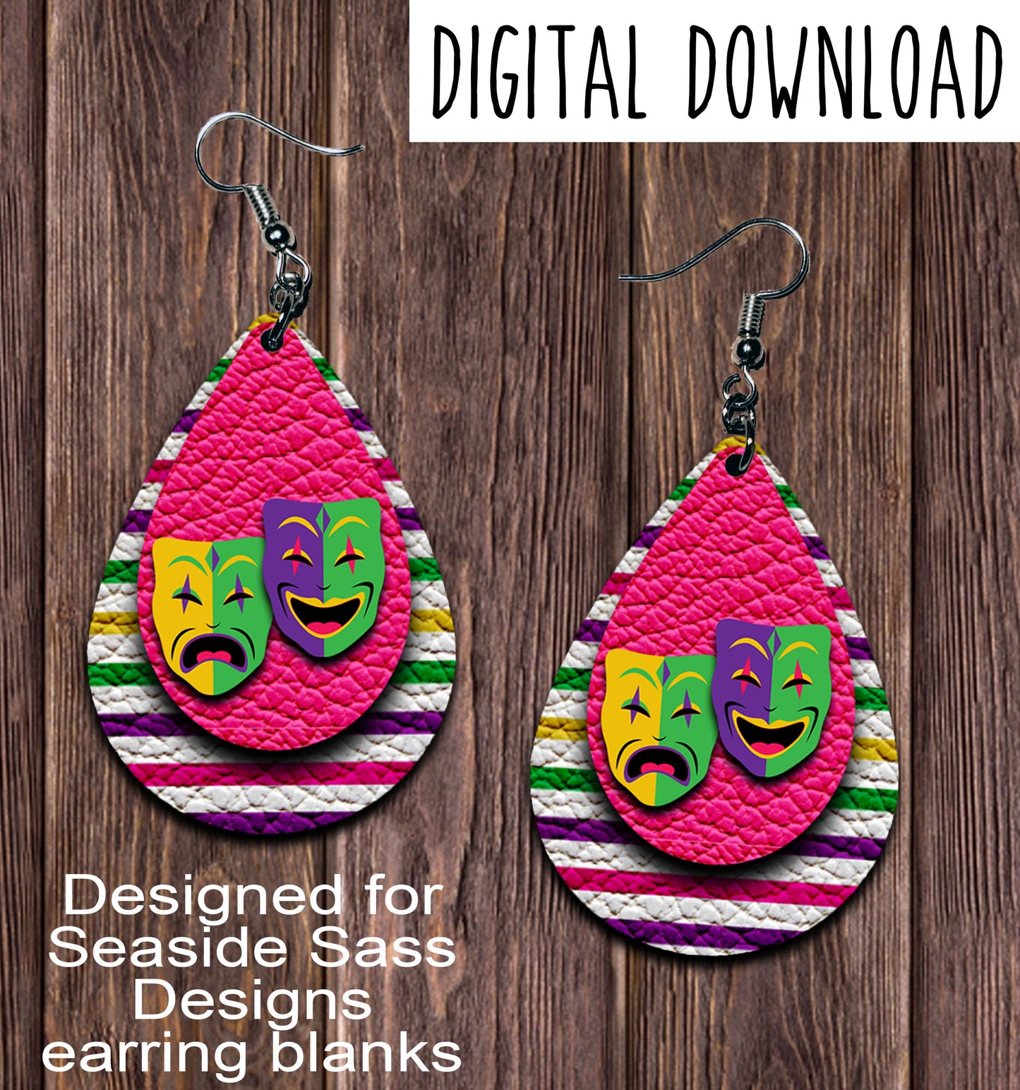 Mardi Gras Drama Masks Teardrop Earring Sublimation Design, Hand drawn Teardrop Sublimation earring design, digital download, JPG, PNG