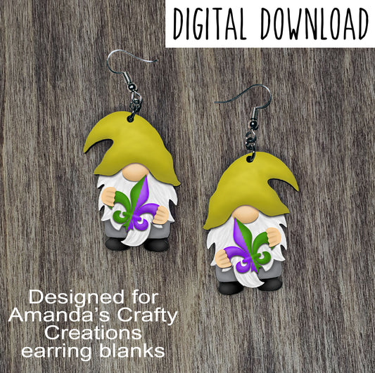 Mardi Gras Gnome Sublimation Design, Hand drawn Gnome Sublimation earring design, digital download, JPG, PNG