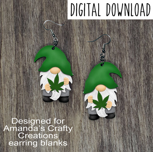 Marijuana Gnome Sublimation Design, Hand drawn Gnome Sublimation earring design, digital download, JPG, PNG