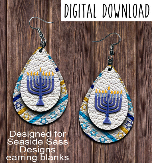 Menorah Teardrop Earring Sublimation Design, Hand drawn Teardrop Sublimation earring design, digital download, JPG, PNG