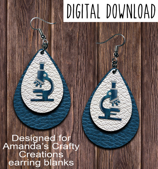 Microscope Teardrop Earring Sublimation Design, Hand drawn Teardrop Sublimation earring design, digital download, JPG, PNG