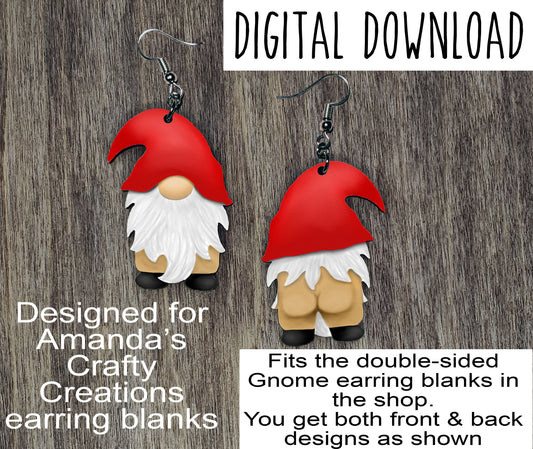 Double Sided Naked Gnome with Red Hat Sublimation Design, Hand drawn Gnome Sublimation earring design, digital download, JPG, PNG