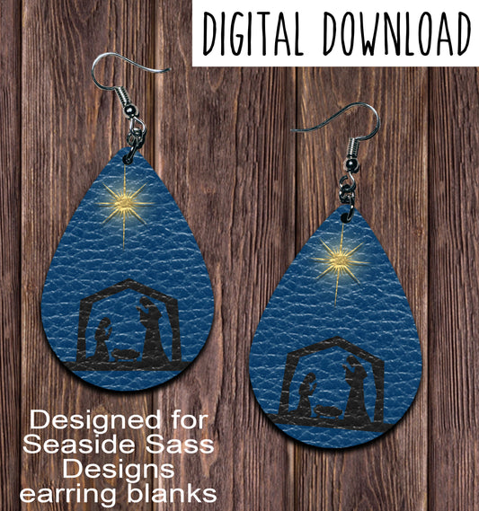 Nativity Scene Teardrop Earring Sublimation Design, Hand drawn Teardrop Sublimation earring design, digital download, JPG, PNG