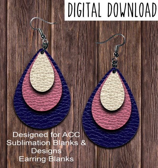 Navy Blush Cream Teardrop Earring Sublimation Design, Hand drawn Teardrop Sublimation earring design, digital download, JPG, PNG