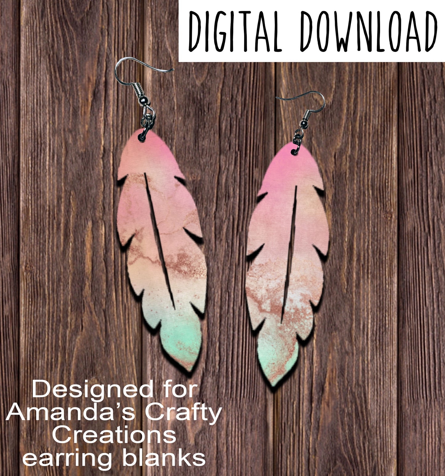 Peach Green Rose Gold Feather Earring Sublimation Design, Hand drawn Feather Sublimation earring design, digital download, JPG, PNG