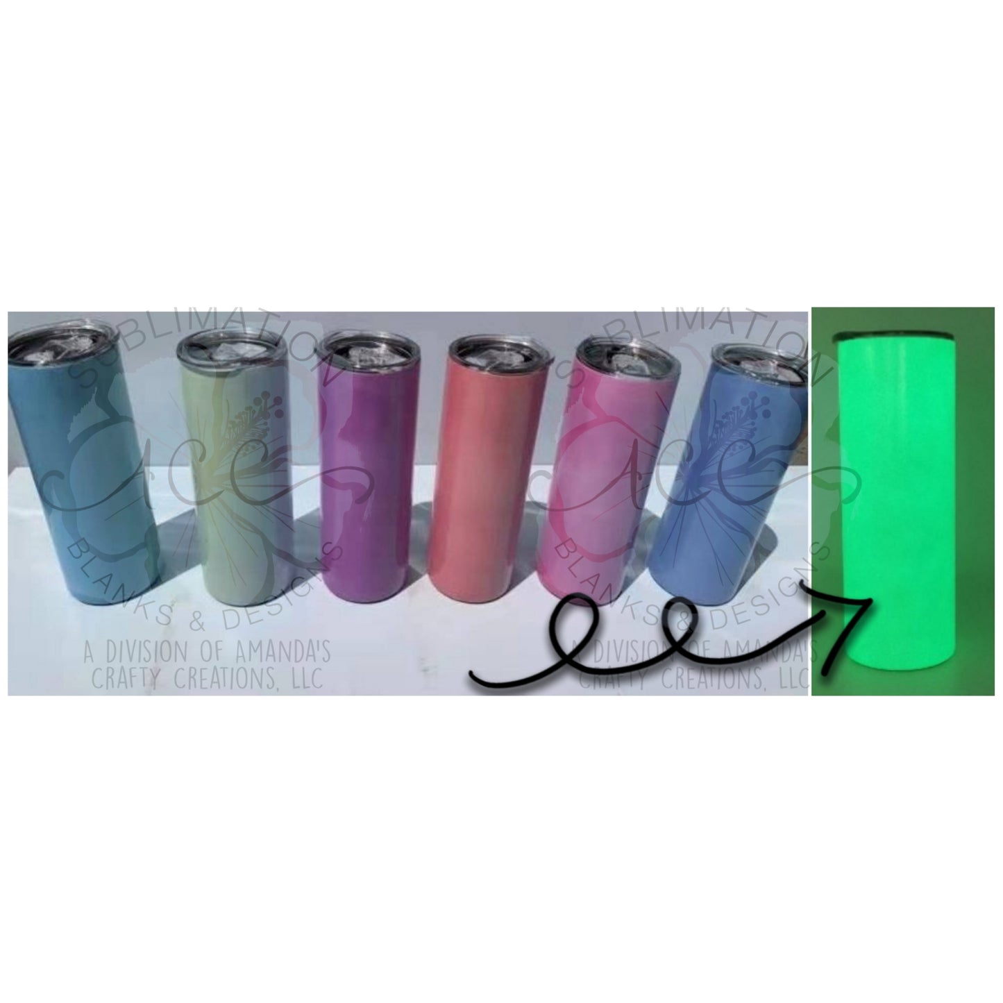 RTS 20 oz UV & GLOW in one STRAIGHT Sublimation ready skinny metal tumbler