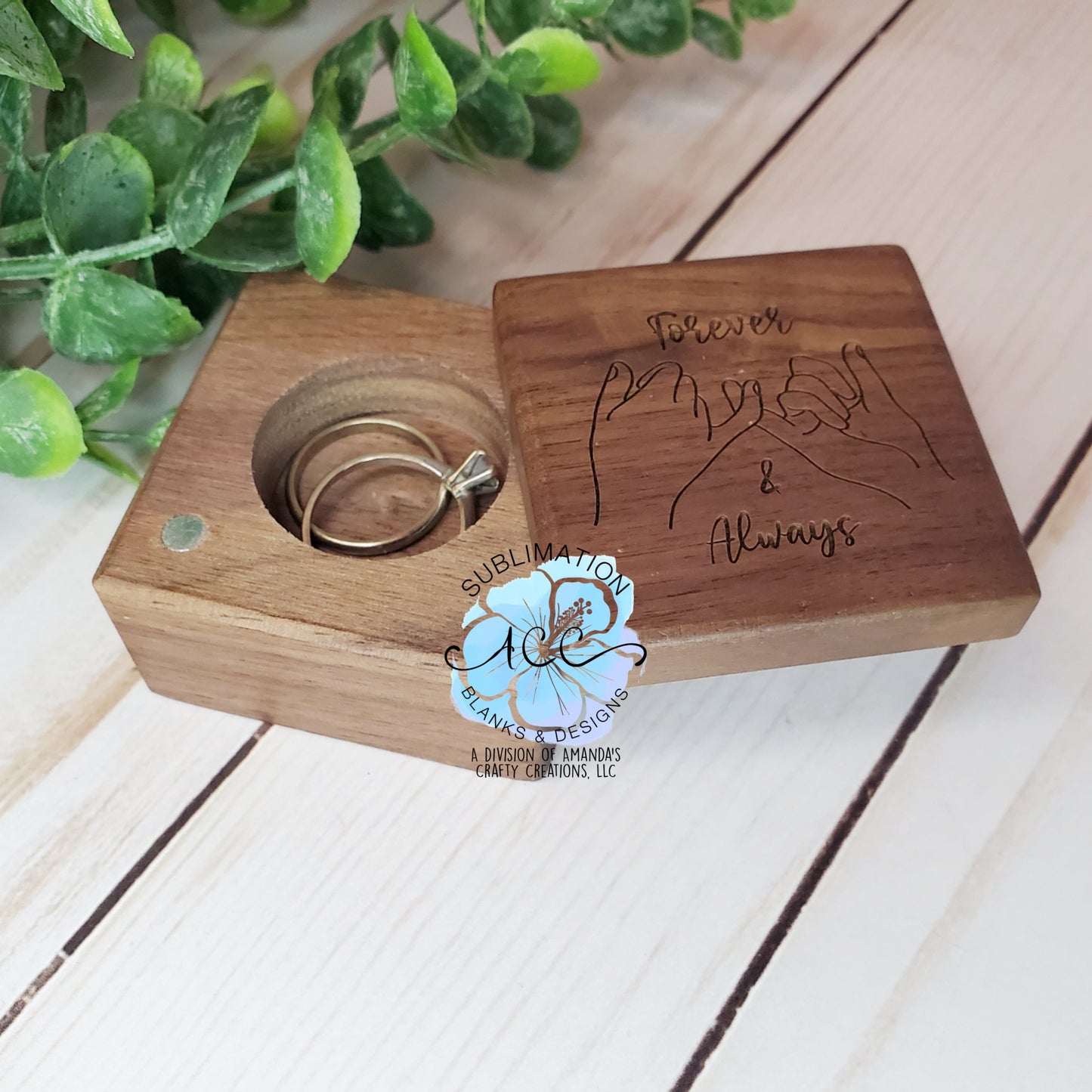Wood ring box, square walnut wood box for engraving, engraving blanks