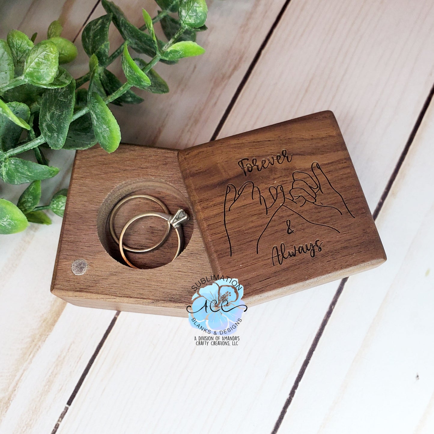 Wood ring box, square walnut wood box for engraving, engraving blanks