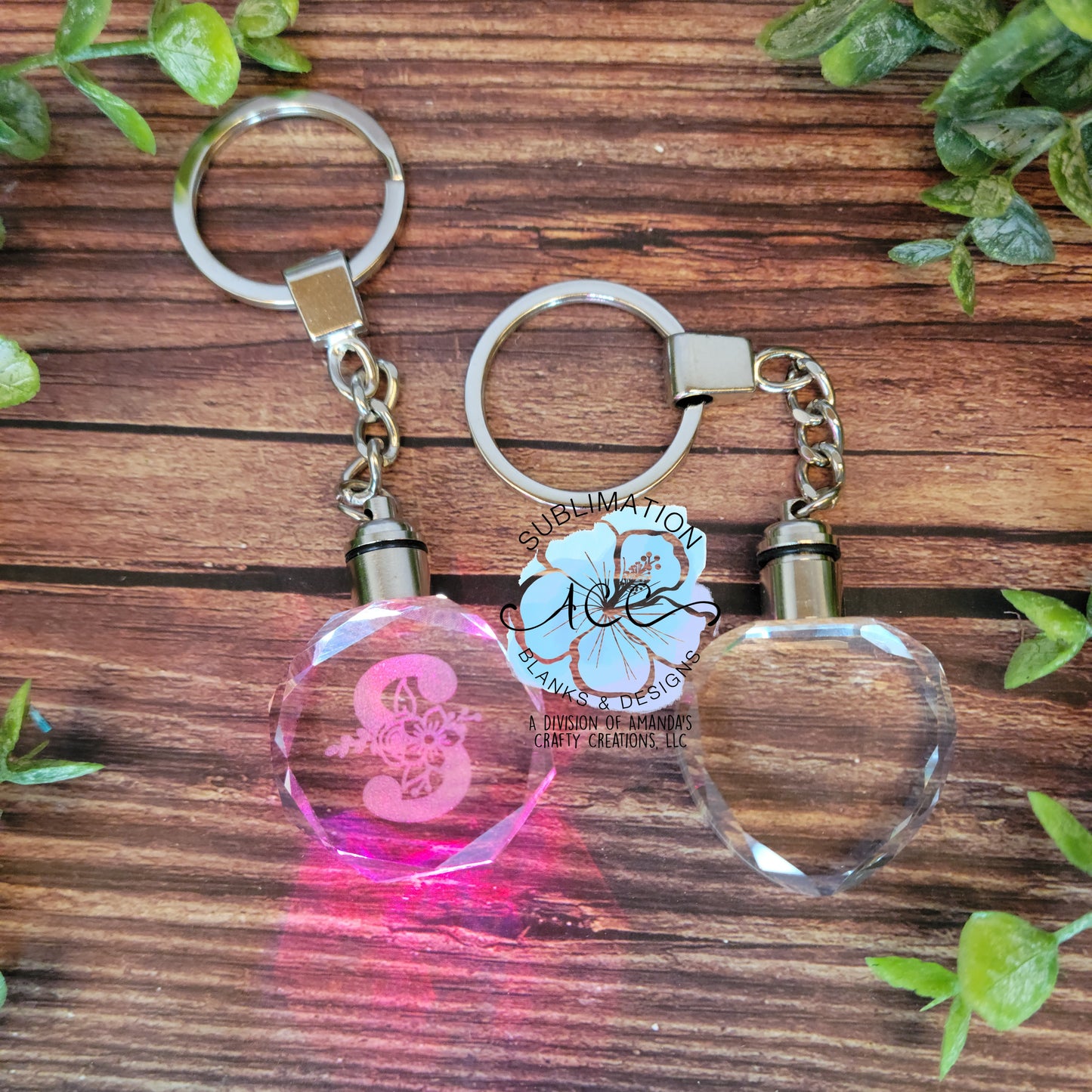 Glass crystal LED lighted keychain, glass engraving keychain blank, 7 color change LED glass crystal keychain RTS