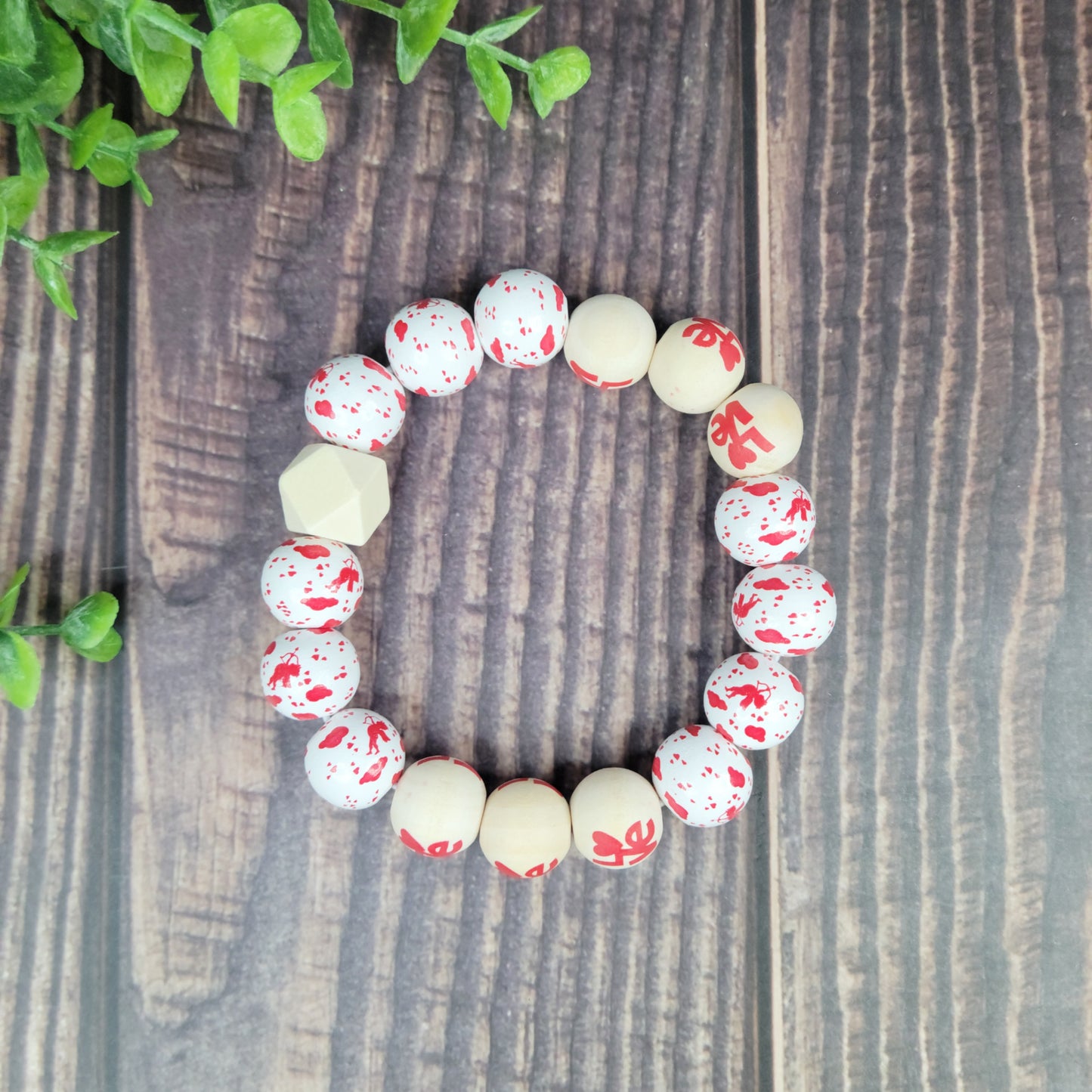 Wood Bead Keychain Bracelets - Valentine's Day Collection
