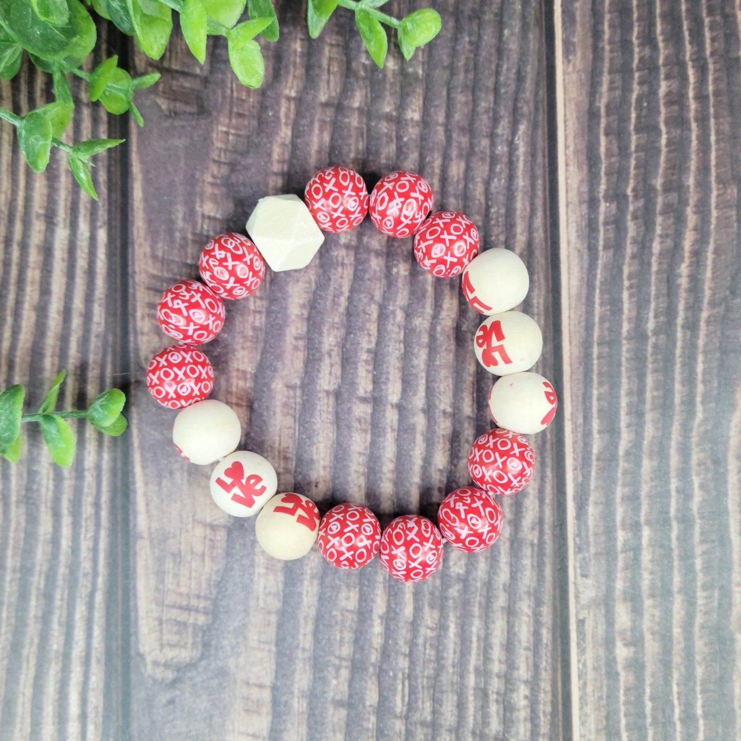 Wood Bead Keychain Bracelets - Valentine's Day Collection
