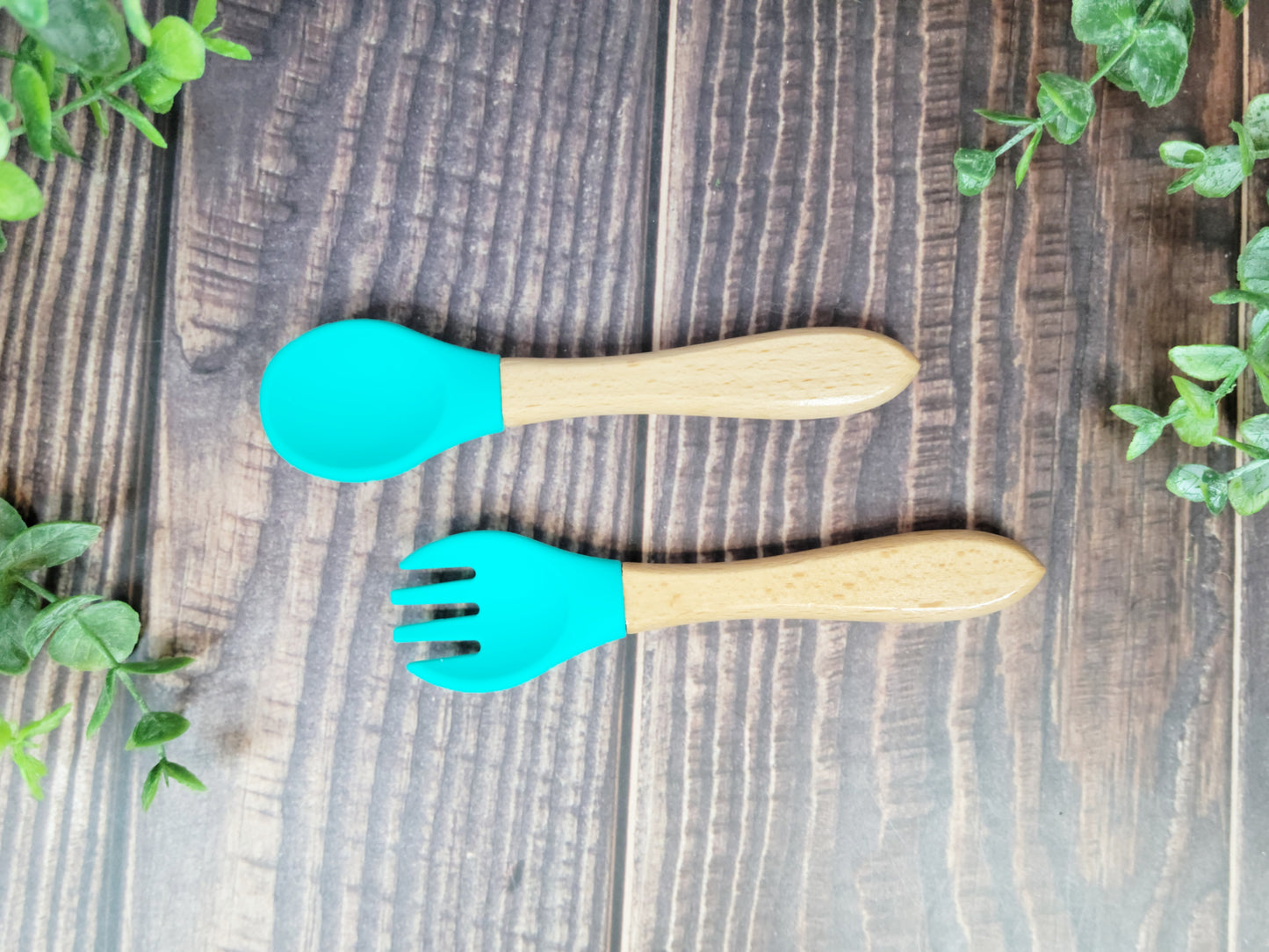 Fork & Spoon set, Silicone and wood handle silverware set, spoon and fork set, silverware for engraving, engraving blanks