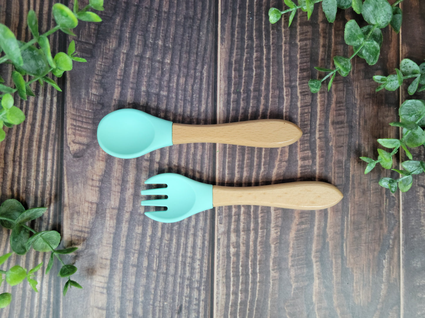 Fork & Spoon set, Silicone and wood handle silverware set, spoon and fork set, silverware for engraving, engraving blanks