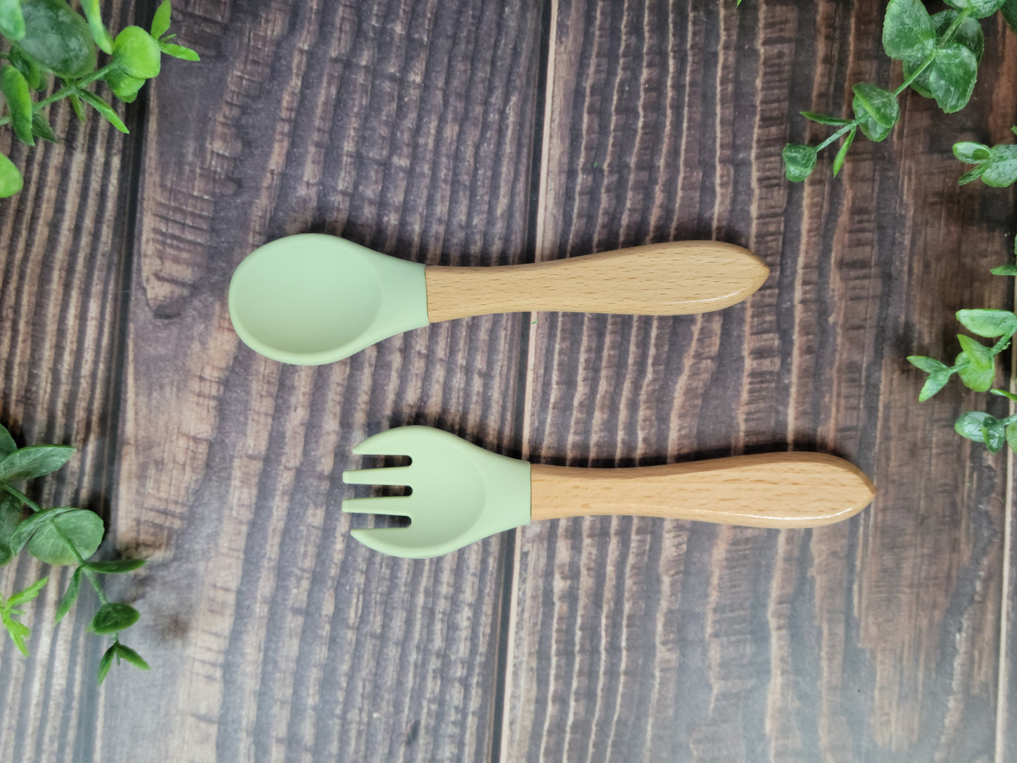 Fork & Spoon set, Silicone and wood handle silverware set, spoon and fork set, silverware for engraving, engraving blanks