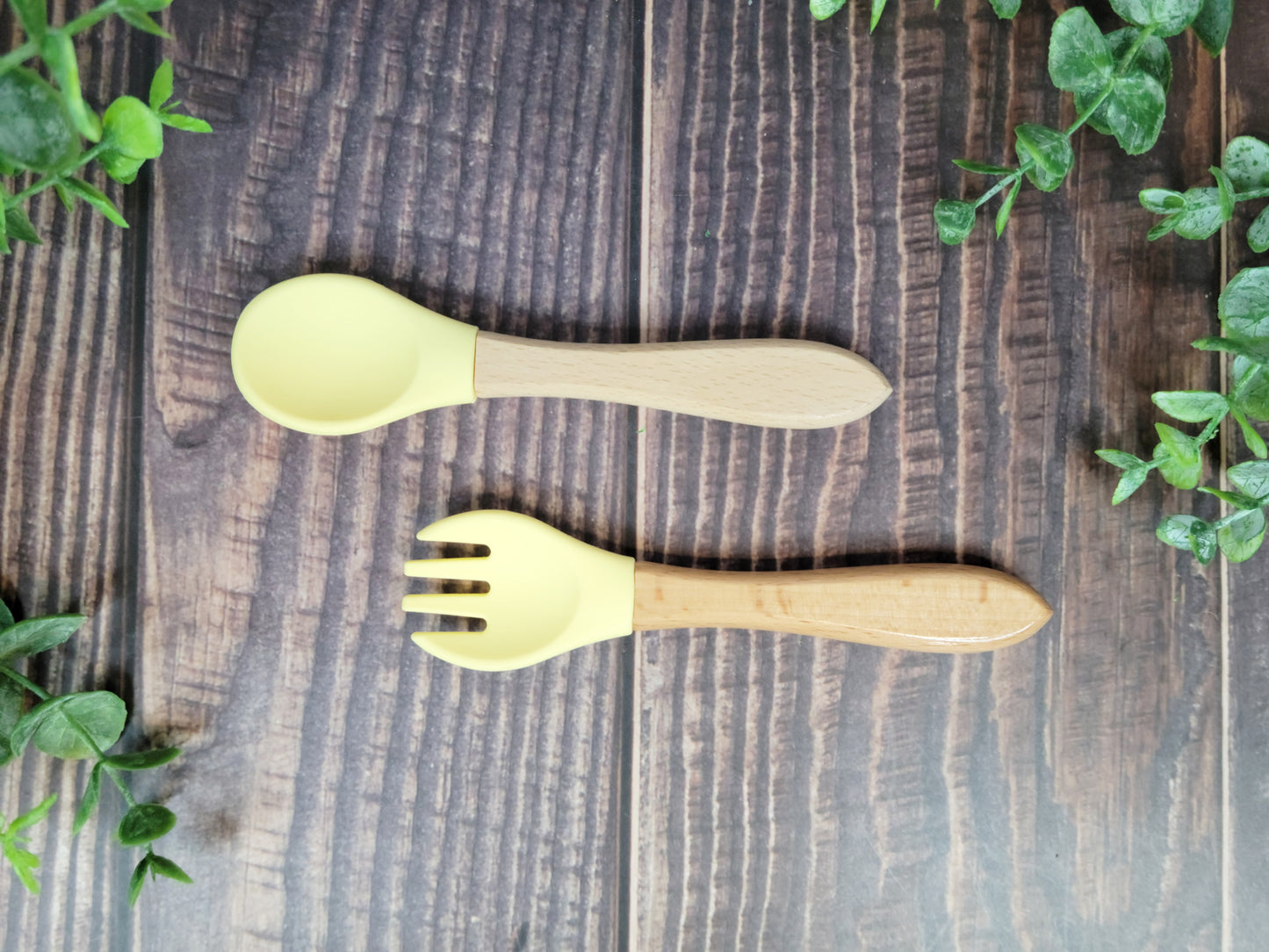 Fork & Spoon set, Silicone and wood handle silverware set, spoon and fork set, silverware for engraving, engraving blanks