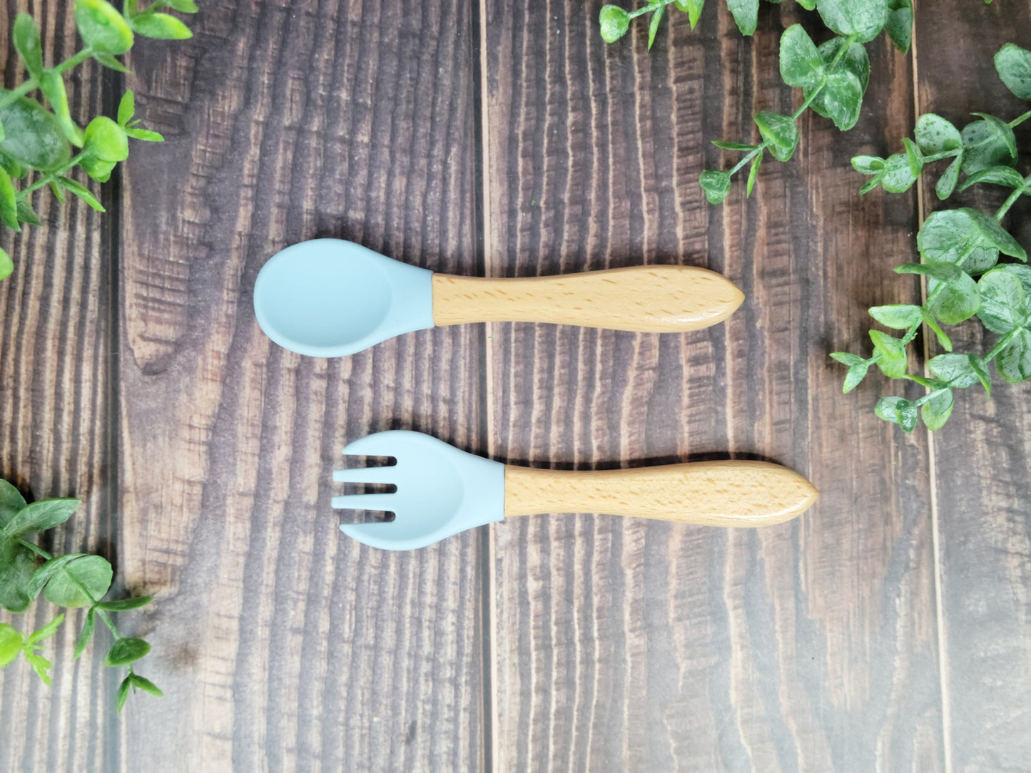 Fork & Spoon set, Silicone and wood handle silverware set, spoon and fork set, silverware for engraving, engraving blanks