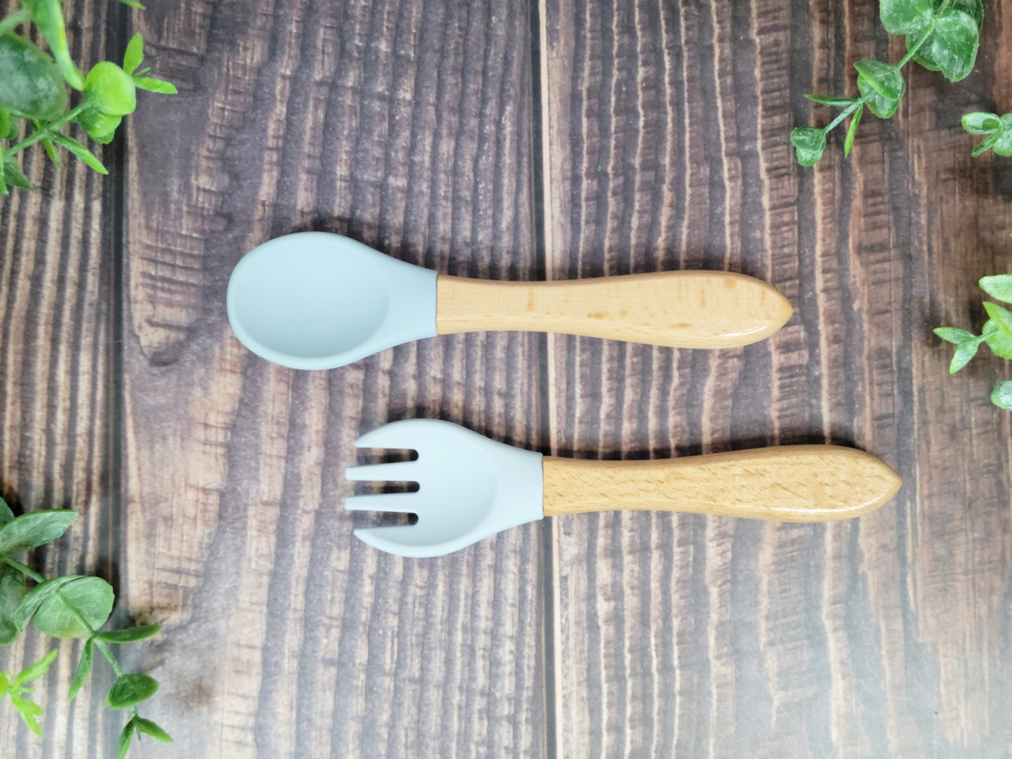 Fork & Spoon set, Silicone and wood handle silverware set, spoon and fork set, silverware for engraving, engraving blanks