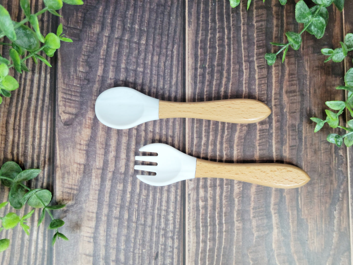 Fork & Spoon set, Silicone and wood handle silverware set, spoon and fork set, silverware for engraving, engraving blanks