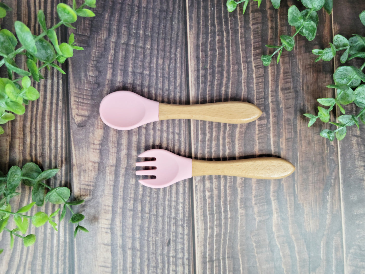 Fork & Spoon set, Silicone and wood handle silverware set, spoon and fork set, silverware for engraving, engraving blanks