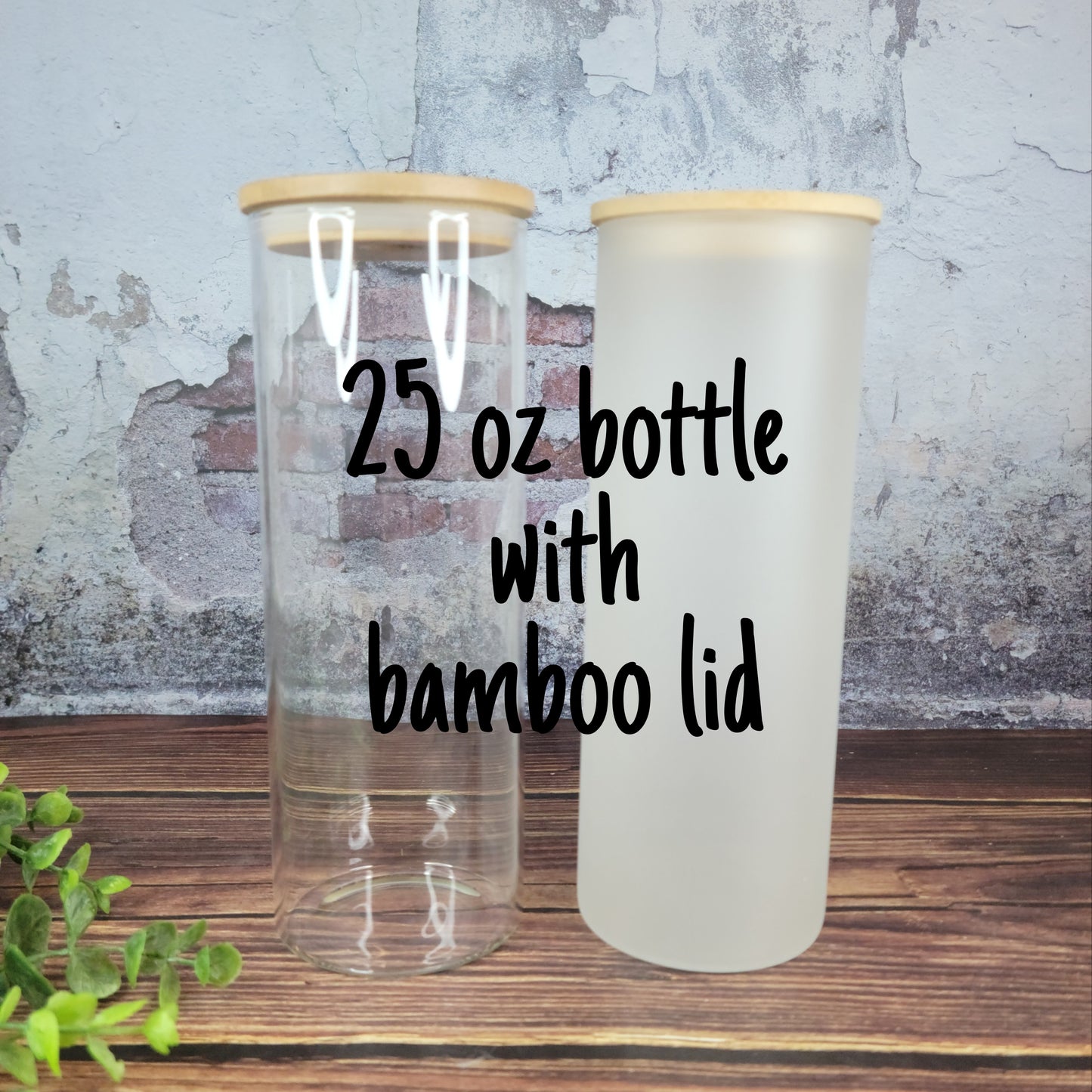 25oz Sublimation Ready Glass tumblers with Bamboo Lid & plastic straw, Clear or Frosted, sublimation blank glass bottle tumblers