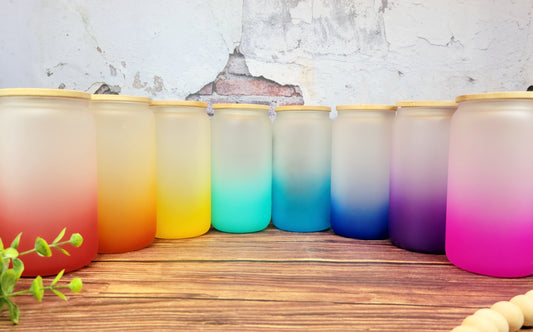Ombre 16oz Glass Can Cups with Bamboo lid, glass tumbler, ombre glass tumblers