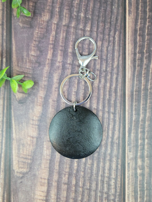Black Wood disc keychain with silver ring and clasp, laser engraving wood disc keychain RTS