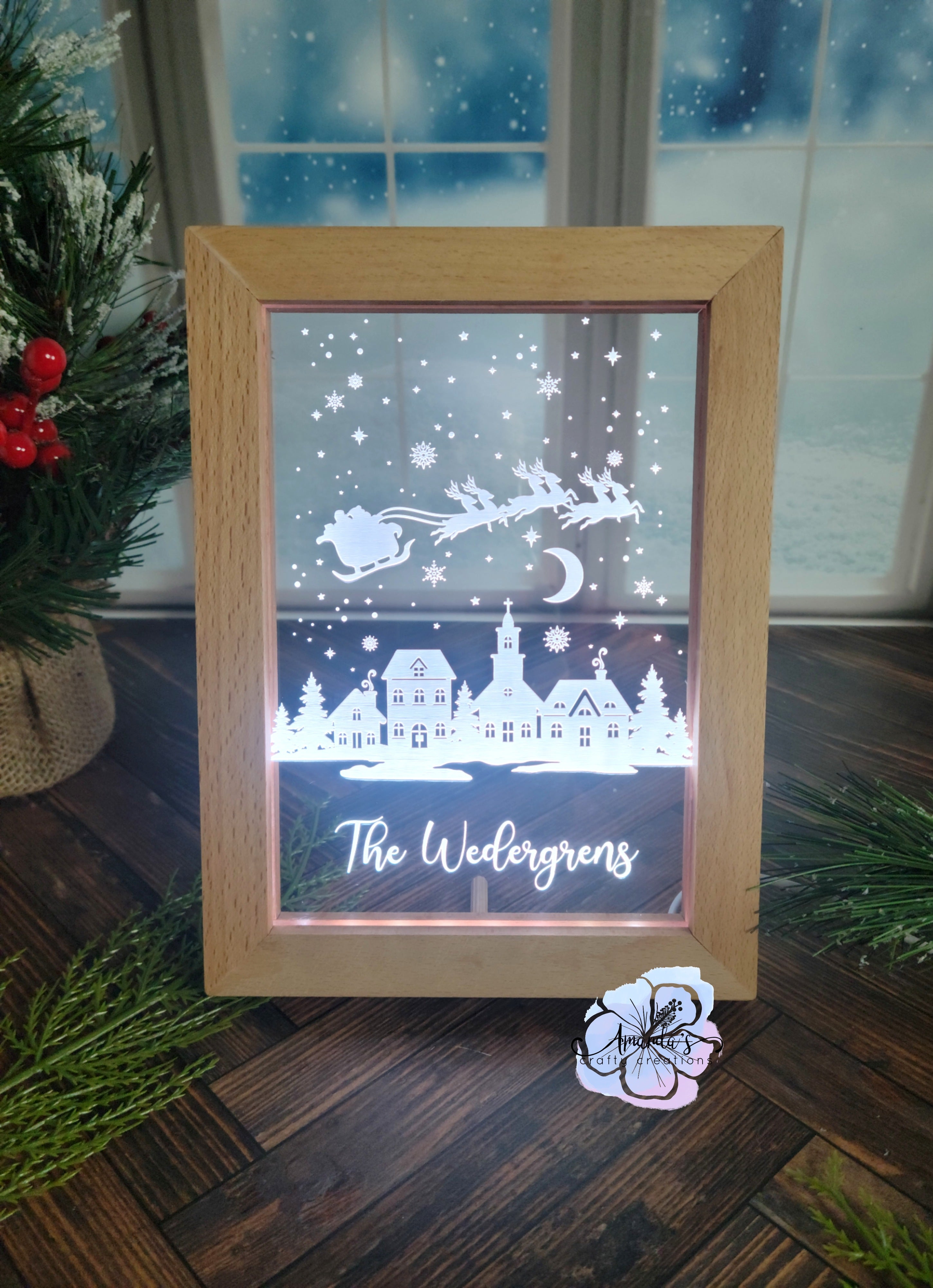 LED Lighted Wood Frame with Acrylic Insert for engraving, RGB LED wood ...