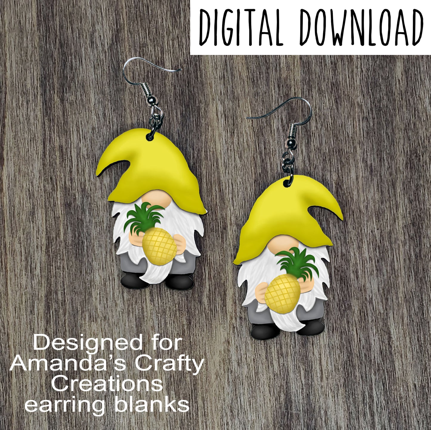 Pineapple Gnome Sublimation Design, Hand drawn Gnome Sublimation earring design, digital download, JPG, PNG
