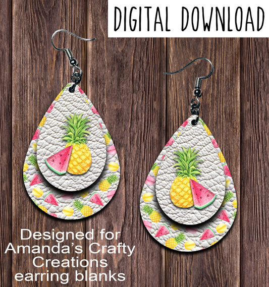 Pineapple Watermelon 2 Teardrop Earring Sublimation Design, Hand drawn Teardrop Sublimation earring design, digital download, JPG, PNG