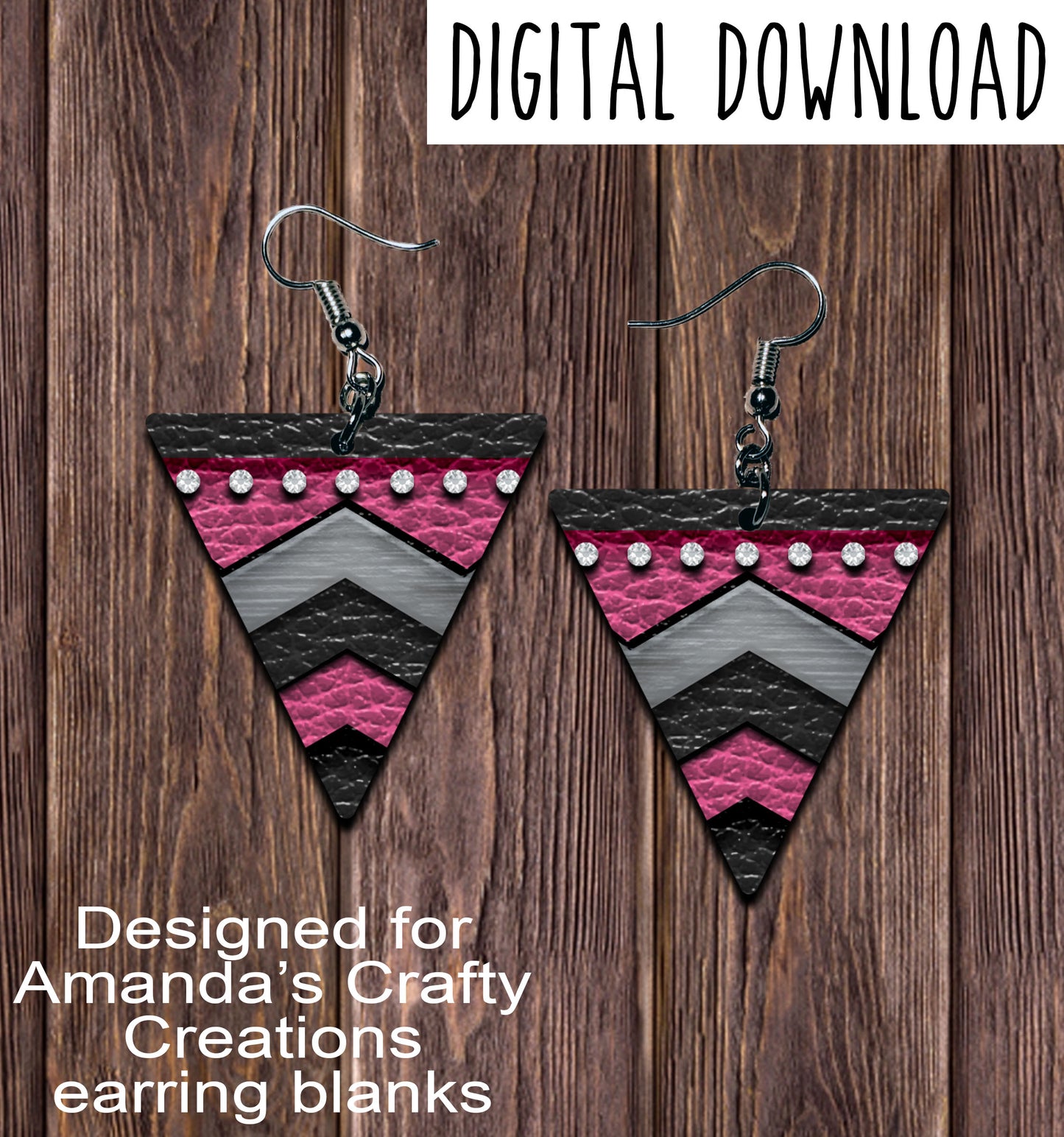 Pink Black Silver Rhinestone Layered Isosceles Triangle Earring Sublimation Design, Hand drawn Isosceles Triangle Sublimation earring design, digital download, JPG, PNG