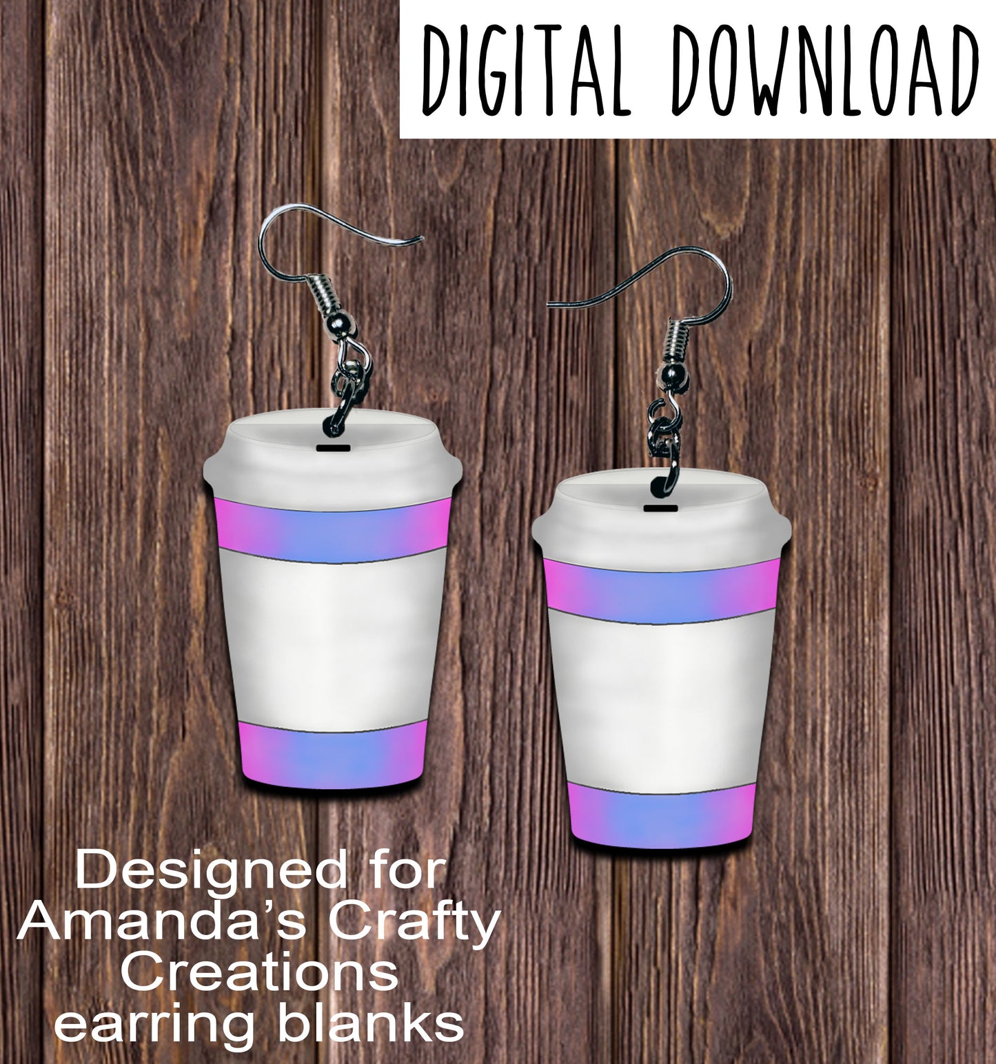 Pink Blue Coffee Cup Earring Sublimation Design, Hand drawn Coffee Cup Sublimation earring design, digital download, JPG, PNG