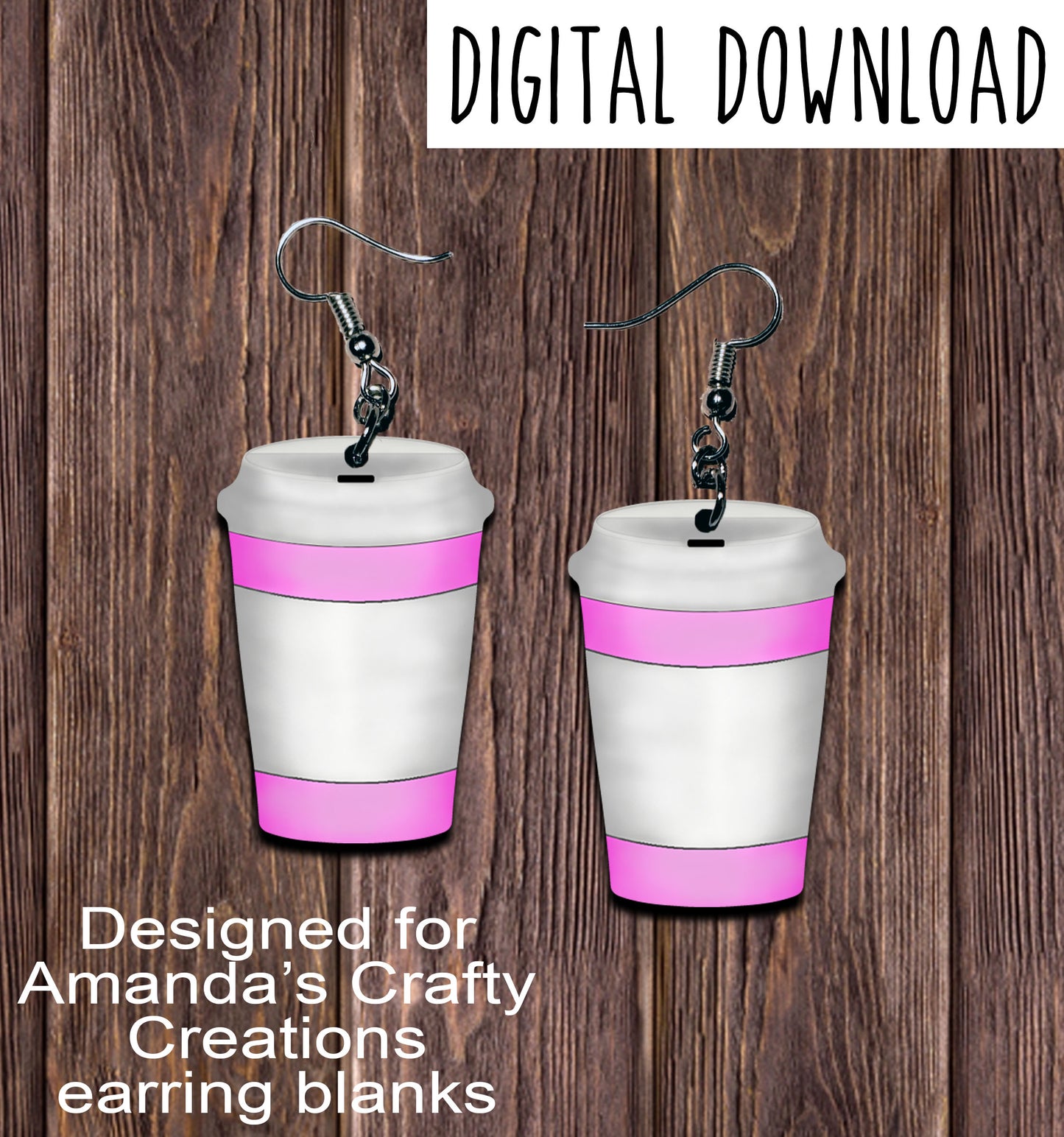 Pink Coffee Cup Earring Sublimation Design, Hand drawn Coffee Cup Sublimation earring design, digital download, JPG, PNG