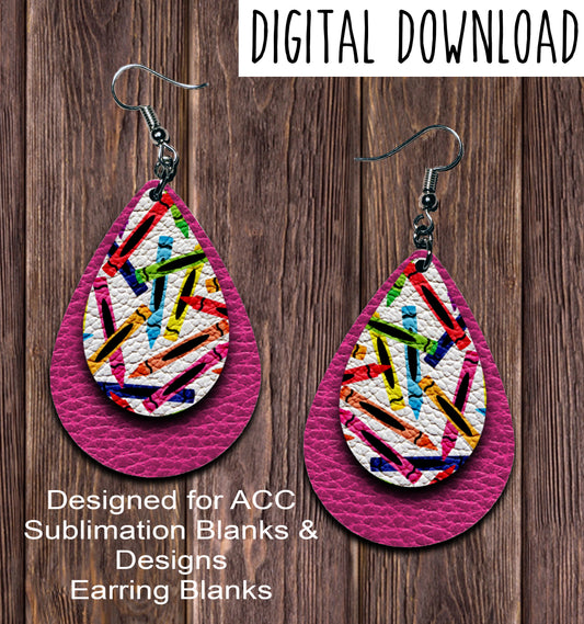 Pink Crayon Teardrop Earring Sublimation Design, Hand drawn Teardrop Sublimation earring design, digital download, JPG, PNG