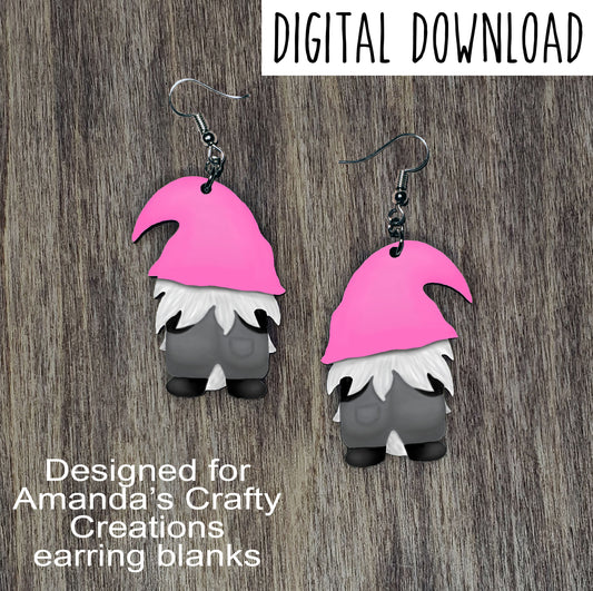 Valentine Pink Hat Gnome Back Sublimation Design, Hand drawn Gnome Sublimation earring design, digital download, JPG, PNG